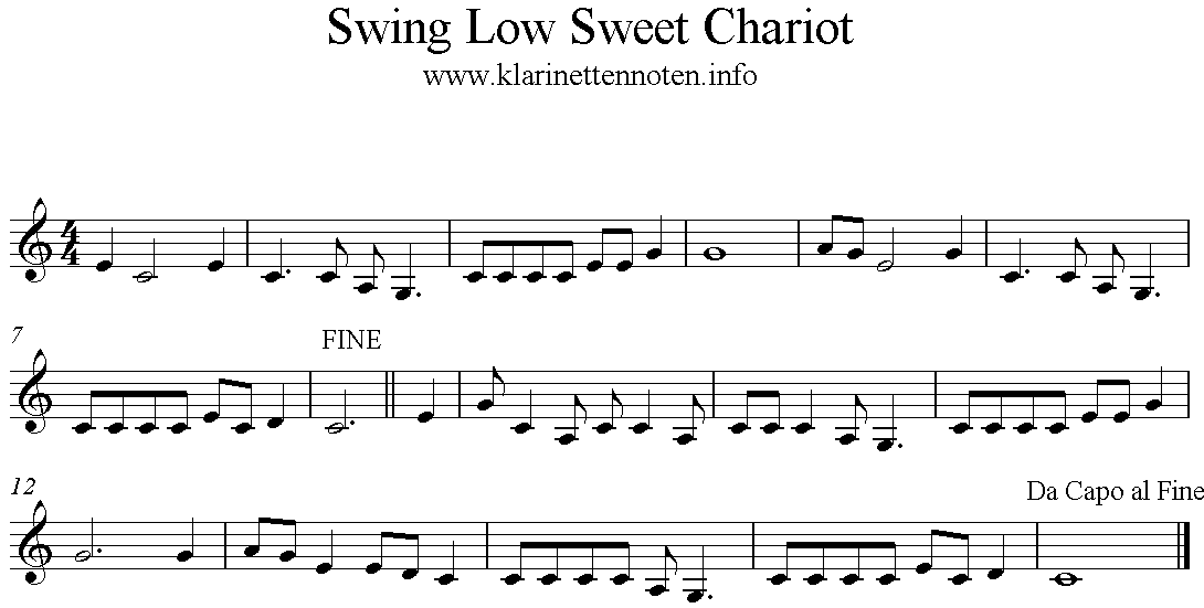 Swing Low Sweet Chariot Clarinet sheet, Klarinette